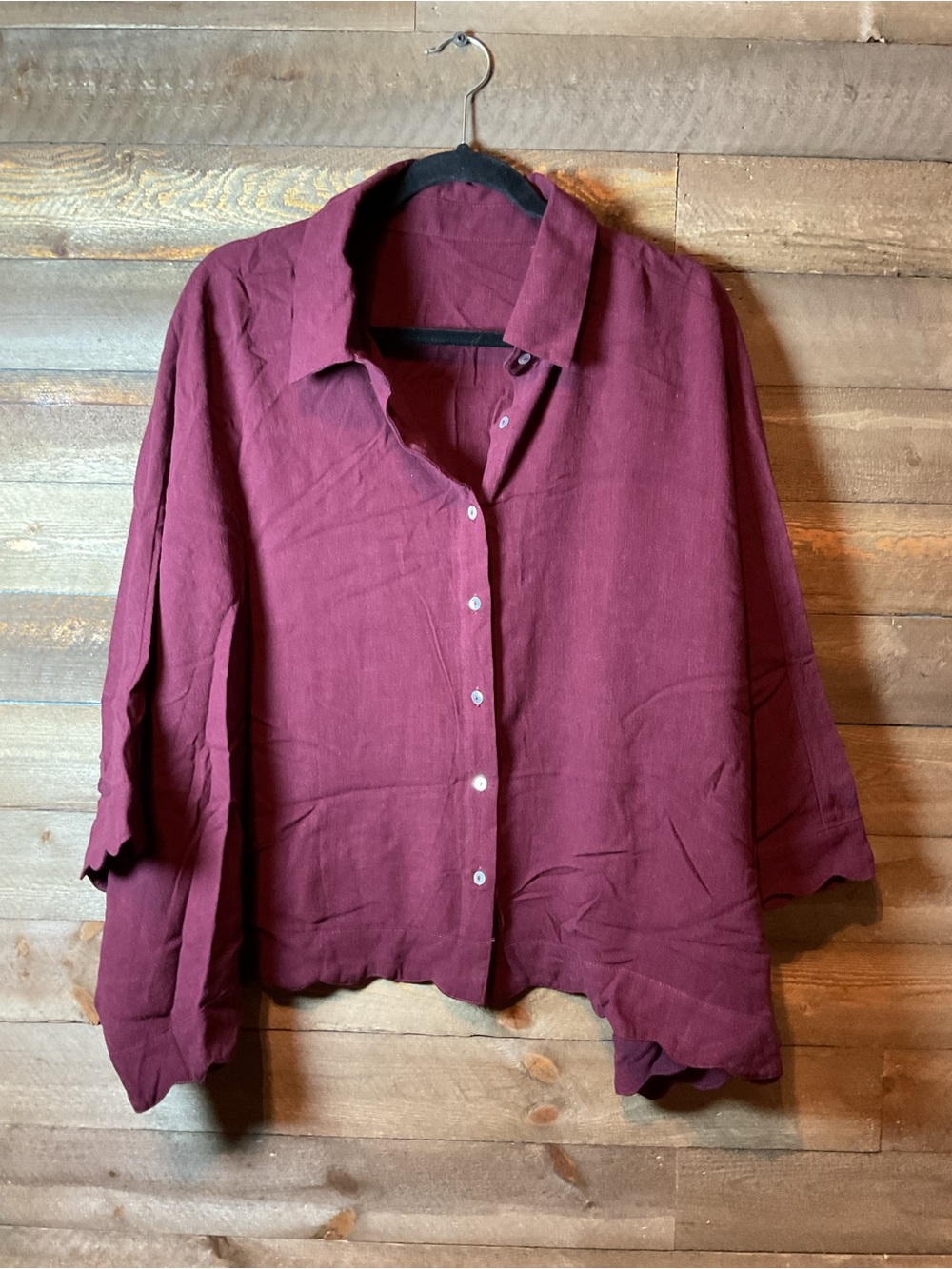 Women’s Maroon Button Up Oversized Linen Top Women’s Size Large